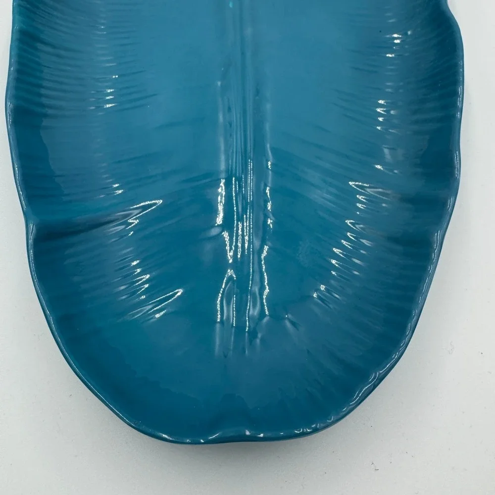 Teal Blue Leaf Shaped‎ Serving Tray Dish with Hanging Hole Melamine 20 Inch